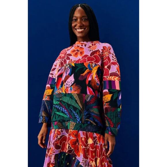 FARM Rio Tropical Lilac Mixed Prints Oversized Sweatshirt Sz Small Cotton - Picture 1 of 10